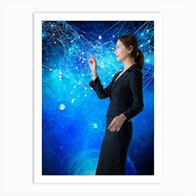 Abstract Digital Painting Featuring A Businesswoman Fingertip Touching A Screen Displaying An Intri (6) Art Print