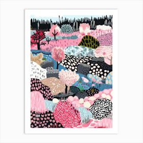 Pink And Black Landscape Art Print