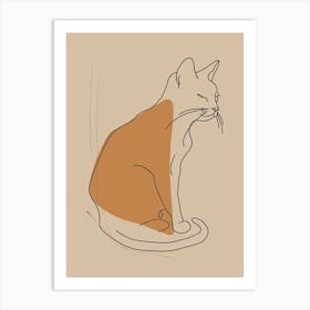 Cat Sitting - Boho, Line Art Art Print