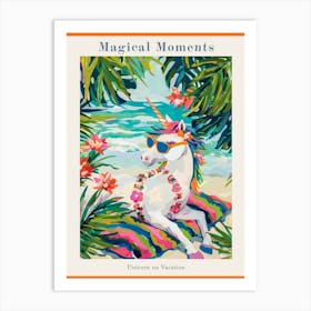 Unicorn On A Tropical Beach Paintin Poster Art Print