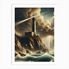 Lighthouse On A Stormy Coast AI Art Print