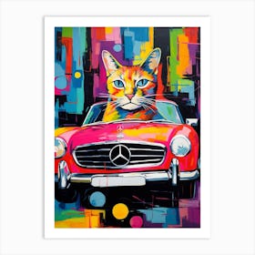 Mercedes Benz 300sl Vintage Car With A Cat, Matisse Style Painting 1 Art Print