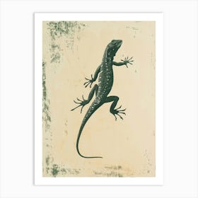 Forest Green Moorish Gecko Lizard Block Print 4 Art Print