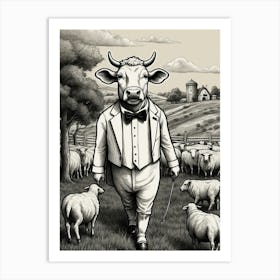 Cow In A Suit Art Print