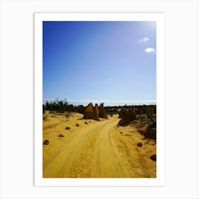 Dirt Road In The Desert With Dark Shadows And Sky Vignetting Art Print