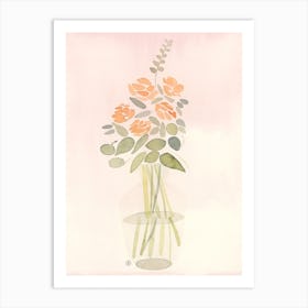flowers floral painting watercolor pink peach color minimal minimalist light berdoom living room kitchen office Art Print