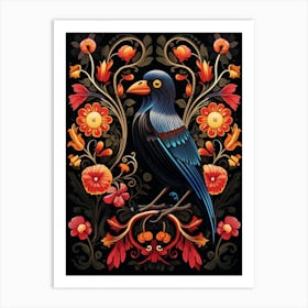 Folk Bird Illustration Crow 7 Art Print