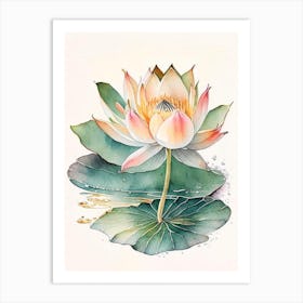 Blooming Lotus Flower In Lake Watercolour Ink Pencil 2 Art Print