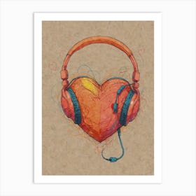 Heart With Headphones 3 Art Print