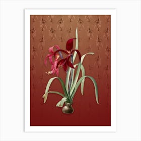 Vintage Sprekelia Botanical on Falu Red Pattern n.0367 Art Print