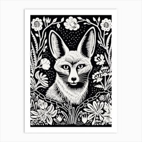 Fox In The Forest Linocut Illustration 18  Art Print