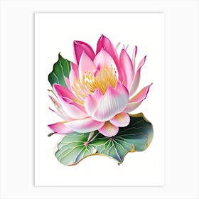 Pink Lotus Decoupage 2 Art Print