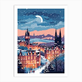 Winter Travel Night Illustration Edinburgh Scotland 4 Art Print