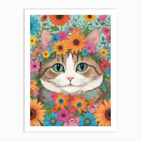 Cat With Flowers 9 Art Print