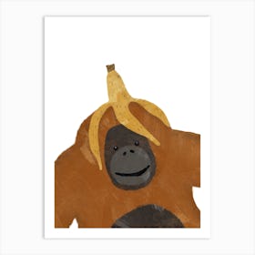 Orangutan Banana Brown & Grey Art Print