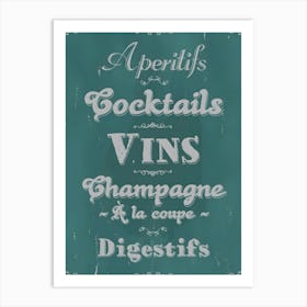 Apéritifs Cocktails Vins Champagne 1 Art Print