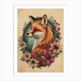 Amazing Red Fox With Flowers 20 Art Print