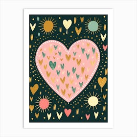 Cute Lines Dots Sun & Hearts Art Print