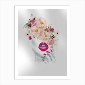 Roses On A Woman'S Face Art Print