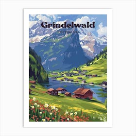 Grindelwald Switzerland Berne Digital Travel Illustration Art Print