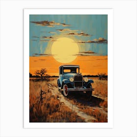 Old Car At Sunset Art Print