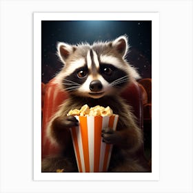 Cartoon Guadeloupe Raccoon Eating Popcorn At The Cinema 1 Art Print