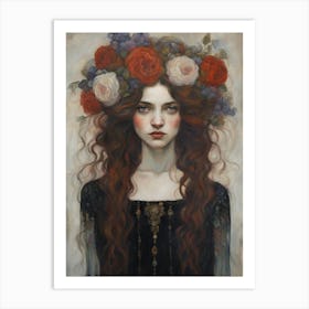 Young Woman With Flowers In Hair Art Print