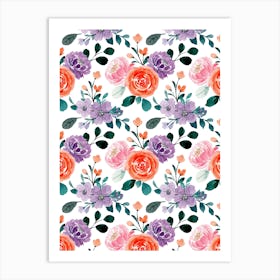 Watercolor Floral Pattern.Colorful roses. Flower day. artistic work. A gift for someone you love. Decorate the place with art. Imprint of a beautiful artist. 11 Art Print