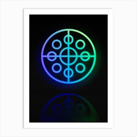 Neon Blue and Green Abstract Geometric Glyph on Black n.0342 Art Print