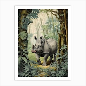 Rhino In The Green Leaves Realistic Illustration 6 Art Print
