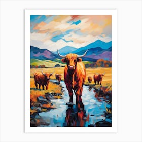 Highland Cows In The River Art Print