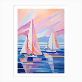 Sailboats At Sunset 10 Art Print