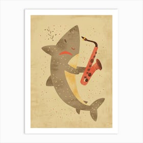 Muted Pastel Shark Playing Saxophone 2 Art Print