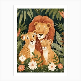 African Lion Family Bonding Illustration 2 Art Print