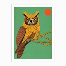 Great Horned Owl Midcentury Illustration Bird Art Print