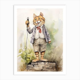 Tiger Illustration Performing Stand Up Comedy Watercolour 4 Art Print
