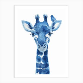 Small Joyful Giraffe With A Bird On Its Head 1 Art Print