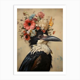 Bird With A Flower Crown Magpie 1 Art Print