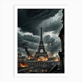 Eiffel Tower Stormy Midnight Art Print