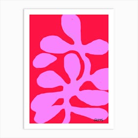 Hot Pink Funky Flower on Red Art Print