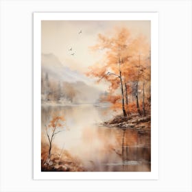 Lake In The Woods In Autumn, Painting 5 Art Print