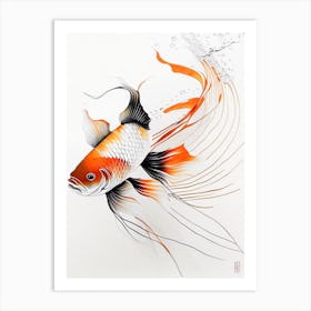 Benigoi Koi Fish Minimal Line Drawing Art Print