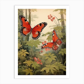 Butterflies In The Woodland Japanese Style Painting 3 Art Print