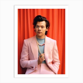 Harry Styles Portrait Red And Pink 3 Art Print