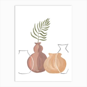 Vases And Leaves Art Print