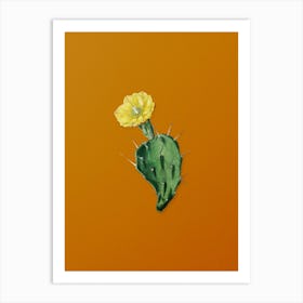 Vintage One Spined Opuntia Flower Botanical on Sunset Orange n.0450 Art Print