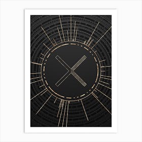 Geometric Glyph Symbol in Gold with Radial Array Lines on Dark Gray n.0281 Art Print
