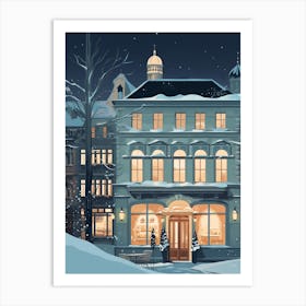 Winter Travel Night Illustration Zurich Switzerland 5 Art Print