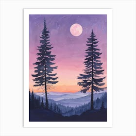 Sunset With Pine Trees 1 Art Print