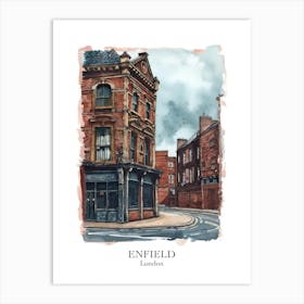 Enfield London Borough   Street Watercolour 1 Poster Art Print